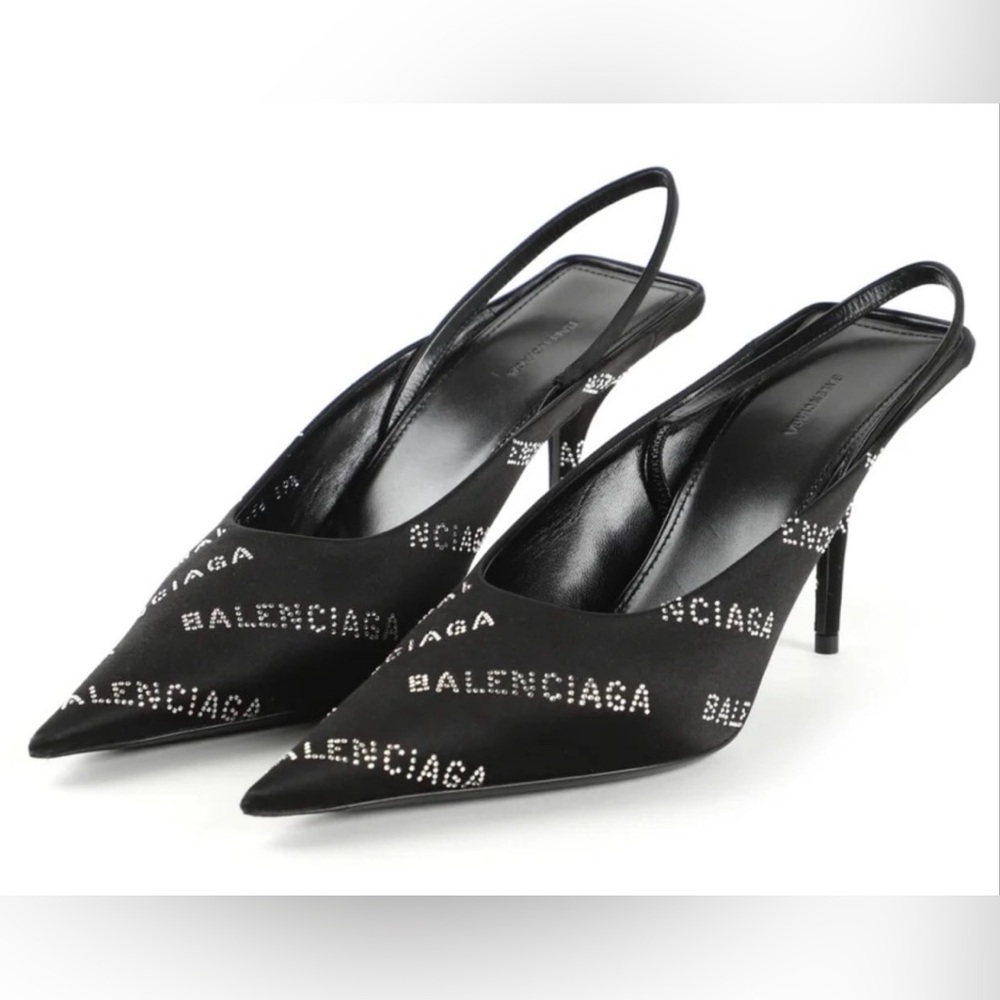 Balenciaga Black Logo Slingback Heels